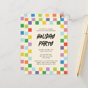 Bright Kleurrijke Checkerboard Holiday Party Briefkaart