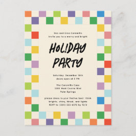 Bright Kleurrijke Checkerboard Holiday Party Briefkaart