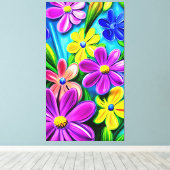 Bright kleurrijke Daisy Flowers Canvas Afdruk (Insitu (Houten vloer))