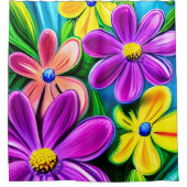 Bright kleurrijke Daisy Flowers Douchegordijn (Voorkant)