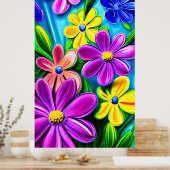 Bright kleurrijke Daisy Flowers Poster (Keuken)