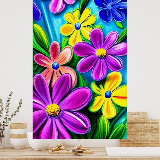 Bright kleurrijke Daisy Flowers Poster (Keuken)