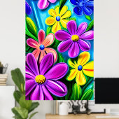 Bright kleurrijke Daisy Flowers Poster (Thuiskantoor)