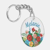 Bright kleurrijke Floral Bouquet gepersonaliseerd Sleutelhanger (Voorkant Links)