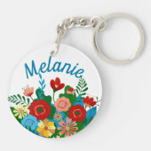 Bright kleurrijke Floral Bouquet gepersonaliseerd Sleutelhanger (Achterkant)