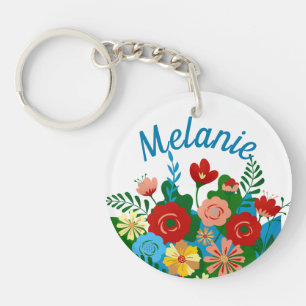 Bright kleurrijke Floral Bouquet gepersonaliseerd Sleutelhanger