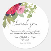 Bright & Kleurrijke Floral Garden Bruiloft Dank u Ronde Sticker (Voorkant)