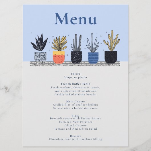 Bright Kleurrijke Potted House Planten Wedding Men Menu (Voorkant)