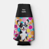 Bright Kleurrijke Schattige Dog Gepersonaliseerde Flesjeskoeler (Voorkant)