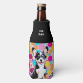 Bright Kleurrijke Schattige Dog Gepersonaliseerde Flesjeskoeler (Fles Voorkant)