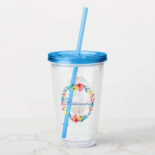 Bright Kleurrijke Waterverf Bloemen Moeder van de  Acryl Drinkbeker (Achterkant)