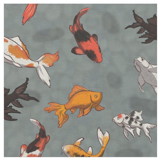 Bright Koi Fish Pond Pattern Stof (Close Up)