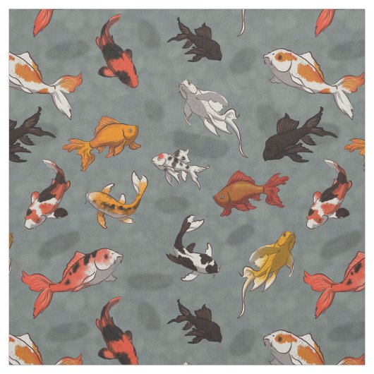 Bright Koi Fish Pond Pattern Stof (Swatch)