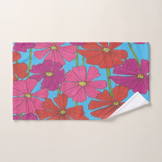 Bright kosmos Floral afdrukken op blauw Bad Handdoek (Handdoek)