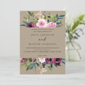 BRIGHT KRAFT BLUSH BURGUNDY FLORAL BUNCH WEDING KAART (Staand voorkant)