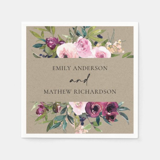 BRIGHT KRAFT BLUSH BURGUNDY FLORAL BUNCH WEDING SERVET (Voorkant)
