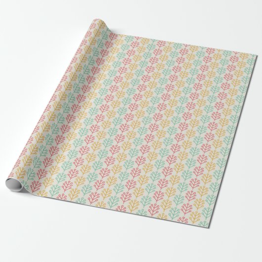 Bright Leaf-patroon: rood, geel en teal Cadeaupapier (Uitgerold)