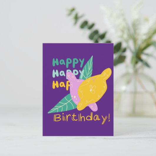 Bright Lemon Art Happy Birthday Lettering Briefkaart (Staand voorkant)