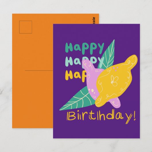 Bright Lemon Art Happy Birthday Lettering Briefkaart (Voorkant / Achterkant)