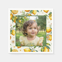 Bright Lemon Birthday Photo Yellow Citrus Party Servet