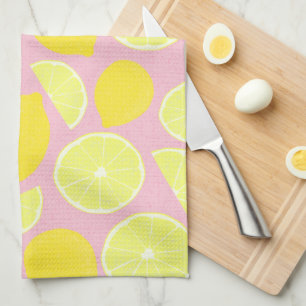 Bright Lemon Design op zachte roze achtergrond Theedoek