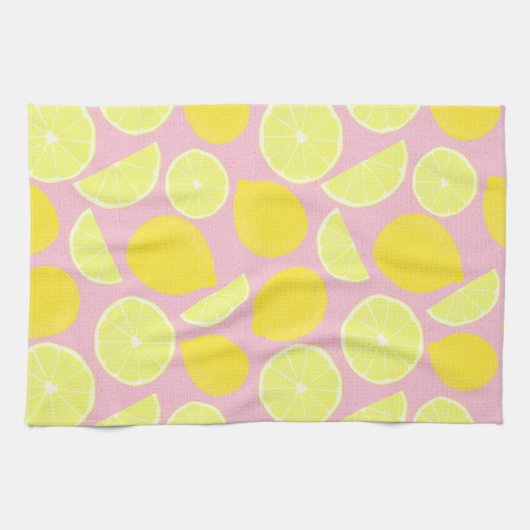 Bright Lemon Design op zachte roze achtergrond Theedoek (Horizontaal)