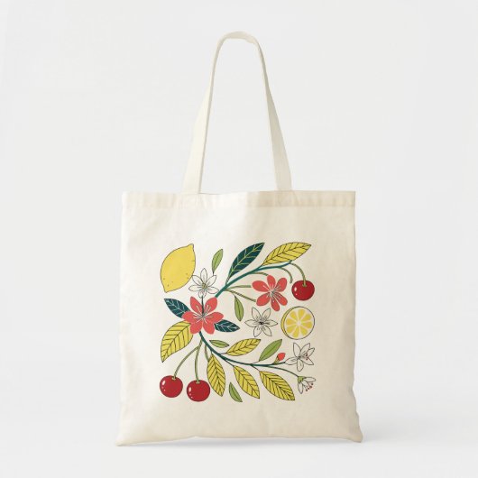 Bright Lemon en Cherry Botanical Tote Bag (Voorkant)