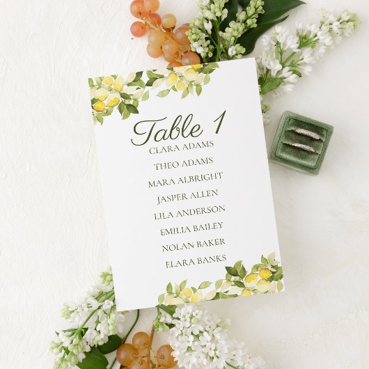Bright Lemon Fresh Wedding Seating Chart Card Kaart