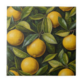 Bright Lemon met Green Leaf Print Tegel Tegeltje (Voorkant)