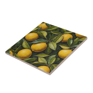Bright Lemon met Green Leaf Print Tegel Tegeltje