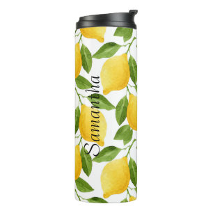 Bright lemons thermal tumbler monogrammed thermosbeker