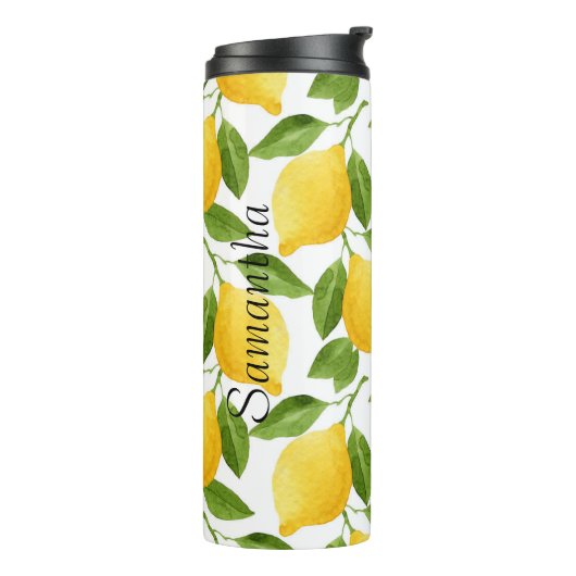 Bright lemons thermal tumbler monogrammed thermosbeker (Gedraaid links)