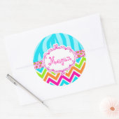 Bright Leopard Zebra Print Chevron Monogram Ronde Sticker (Envelop)