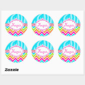 Bright Leopard Zebra Print Chevron Monogram Ronde Sticker (Vel)