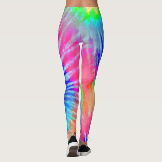 Bright Light Rainbow Psychedelic Starburst Tie Dye Leggings (Achterkant)