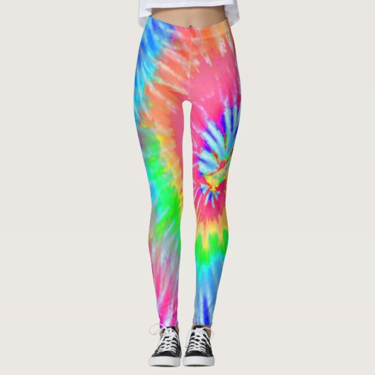 Bright Light Rainbow Psychedelic Starburst Tie Dye Leggings (Voorkant)