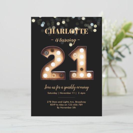 Bright Lights 21e verjaardag uitnodiging (Staand voorkant)