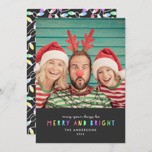 Bright Lights on Slate Single Photo Holiday Kaart (Voorkant / Achterkant)