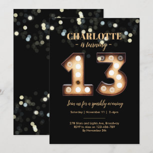 Bright Lights Sparkly 13e verjaardag uitnodiging