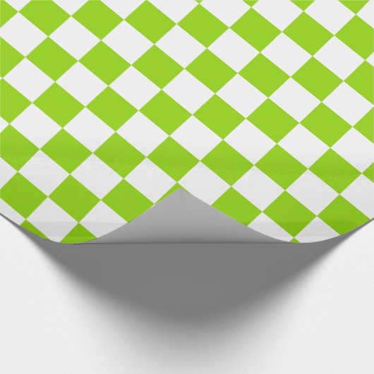 Bright Lime Green en White Checkerboard Tegel Cadeaupapier (Hoek)
