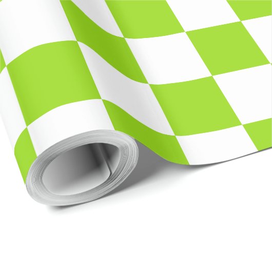 Bright Lime Green en White Checkerboard Tegel Cadeaupapier (Rol Hoek)
