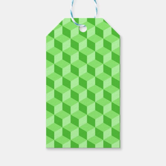 BRIGHT LIME GREEN GEOMETRIC CUBE PATTERS CADEAULABEL (Voorkant)