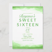 Bright Lime Green Waterverf Chic Sweet 16 Party Kaart (Voorkant)