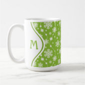 Bright Lime Green Winter White Snowflake Monogram Koffiemok (Links)