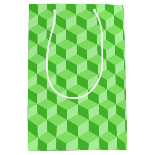 BRIGHT LINE GREEN GEOMETRIC CUBE PATTERS MEDIUM CADEAUZAKJE (Voorkant)