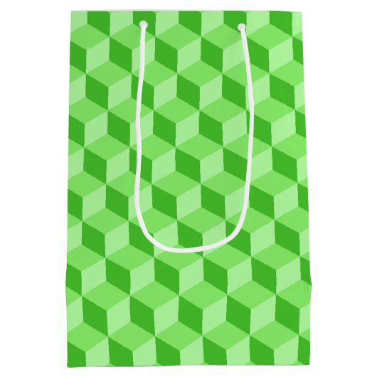BRIGHT LINE GREEN GEOMETRIC CUBE PATTERS MEDIUM CADEAUZAKJE (Achterkant)