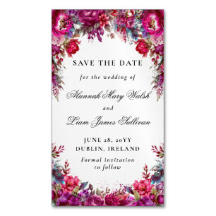 Bright Magenta Floral Budget Save the Date Magnete Magnetisch Visitekaartje