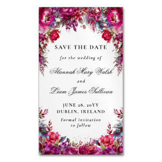 Bright Magenta Floral Budget Save the Date Magnete Magnetisch Visitekaartje