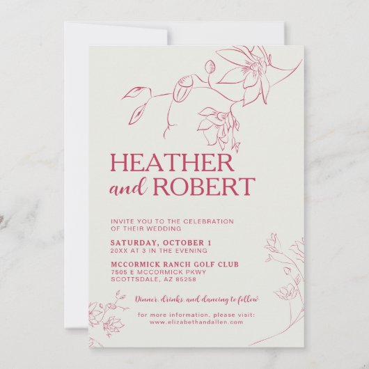 Bright Magenta Fun Floral Botanical Boho Wedding Kaart (Achterkant)