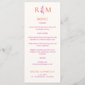 Bright Magenta Sinaasappel Eenvoudig Monogram Trou Menu (Voorkant)